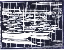 Harbour Reflections 1. Lino Print
