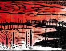 Harbour Sunset. Lino Print