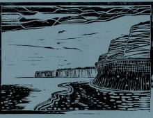 Joss Bay blue. Lino Print