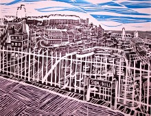Royal Harbour from Sion Hill. Lino print